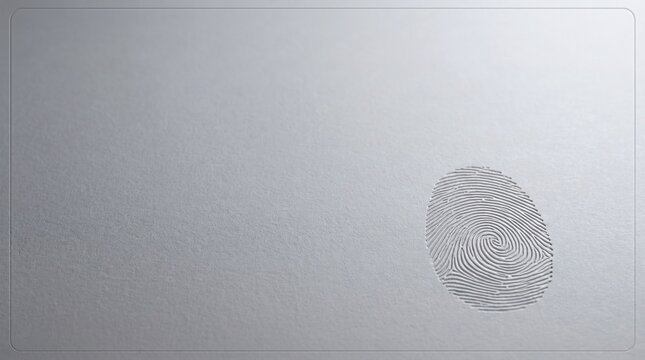 Close-up of a textured grey card featuring a single embossed digital fingerprint icon