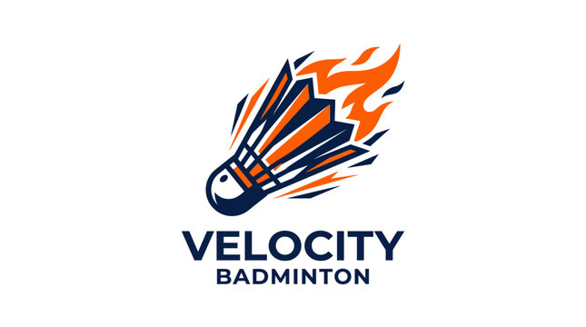 Dynamic badminton shuttlecock logo illustration with fiery energetic design