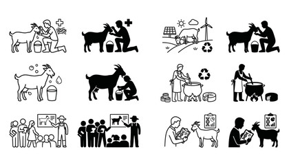 Fototapeta premium Goat Farming, Livestock Management, Goat Breeding and Agricultural Farm Vector Collection 
