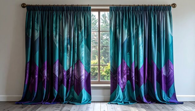Window with Teal Curtains.