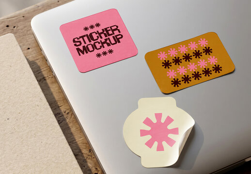 Sticker Set Mockup on Laptop Lid