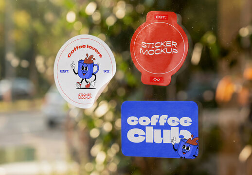 Sticker Set Mockup on Glass Window