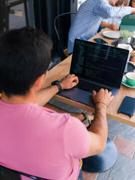 Digital nomad working at cafe 