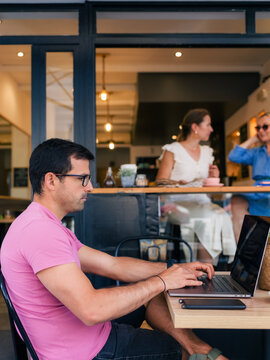 Freelancer working at cafe 