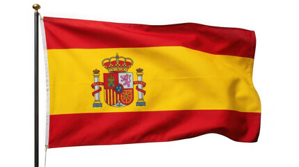 Fototapeta premium Flag of spain waving on a flagpole isolated on transparent background