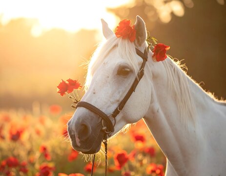 White Horse with Poppies.