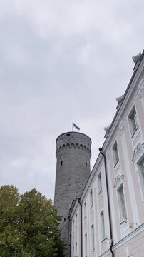 Pikk Hermann tower with Estonian flag waving in Tallinn