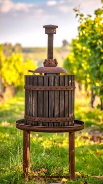 Wine Press in Vineyard.