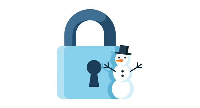 Winter Security Concept: Padlock with Snowman Icon
