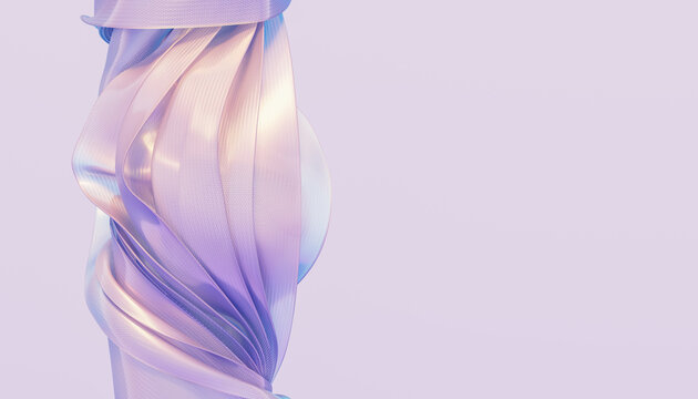 Abstract Ribbon 3D Wave Sculpture With Soft Flowing Fabric.