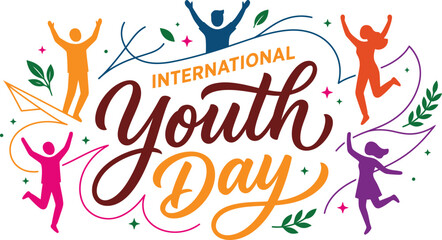 International youth day celebration graphic with diverse figures and vibrant typography for social media and events © Murseda Akter