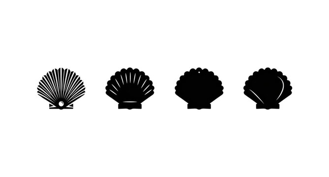Four stylized black scallop shells icon set with gradient fill Vector
