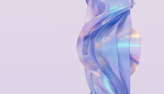 Abstract Ribbon 3D Wave Sculpture With Soft Flowing Fabric.
