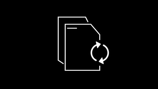 File Synchronization Document Update Minimal Icon Animation On Black Background Loop