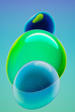 Abstract Glossy Green and Turquoise Bubbles Spheres 3D 