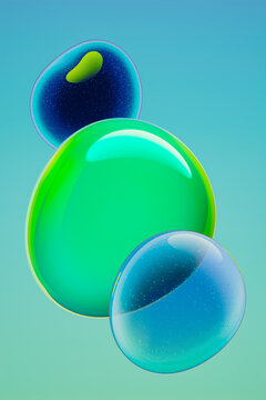 Abstract Glossy Green and Turquoise Bubbles Spheres 3D 