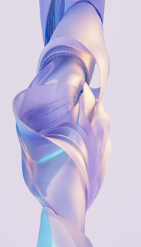 Abstract Ribbon 3D Wave Sculpture With Soft Flowing Fabric.