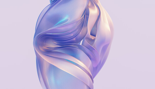 Abstract Ribbon 3D Wave Sculpture With Soft Flowing Fabric.