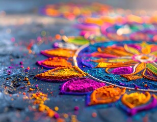 Obraz premium Diwali Rangoli Decoration. Close-up of Colorful Festival Pattern