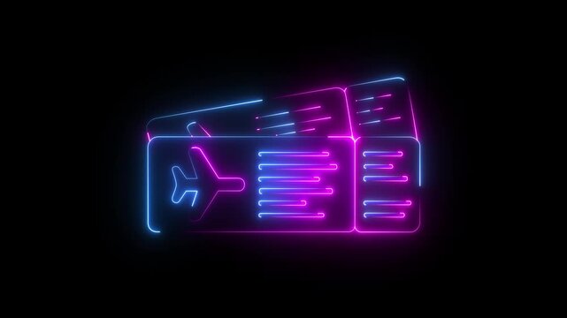 Travel icon for web design. Business icon. Motion graphics. Animated hand selecting flight tickets from a digital travel booking interface. Glowing neon passport icon animation..