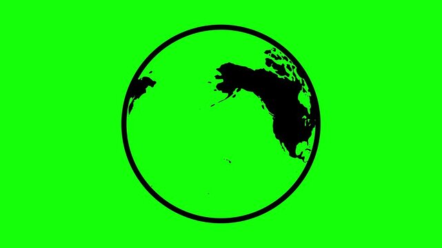 World Map Motion Graphic, Global Business, International Communication, Planet Earth Icon Loop on Green Screen
