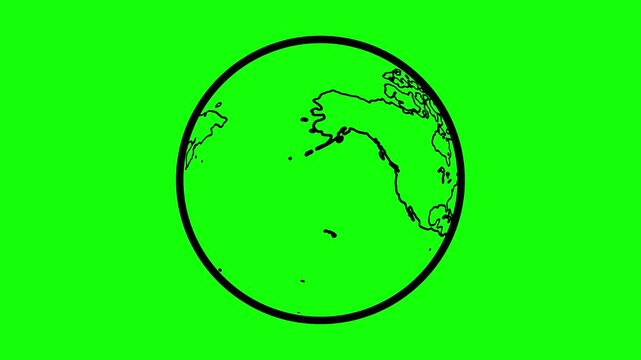 Line Art World Map Motion Graphic, Global Business, International Communication, Planet Earth Icon Loop on Green Screen
