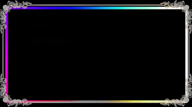 Gold Vintage Ornament Frame with Rainbow Neon Glow Loop