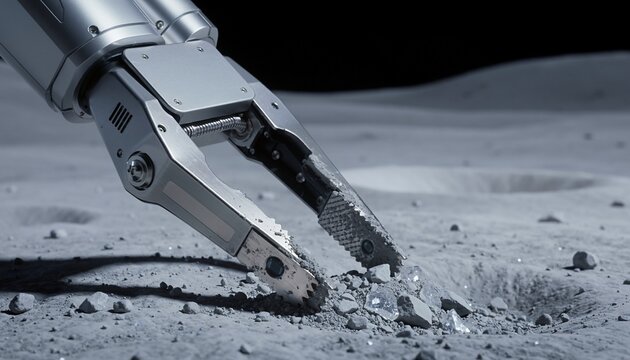 Robotic Claw Harvesting Moon Rocks on Lunar Surface for Colonization