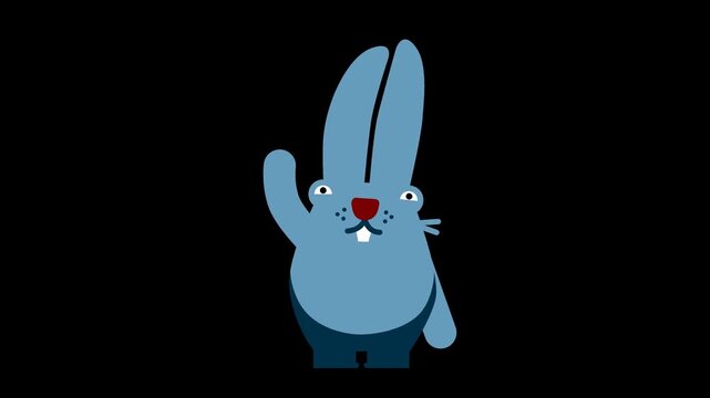 Friendly Cartoon Rabbit Blinking and Nodding on Transparent Background