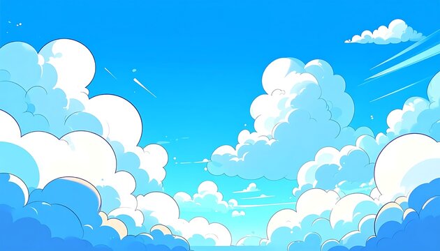 Bright Cartoon Clouds Floating in Clear Blue Daytime Sky