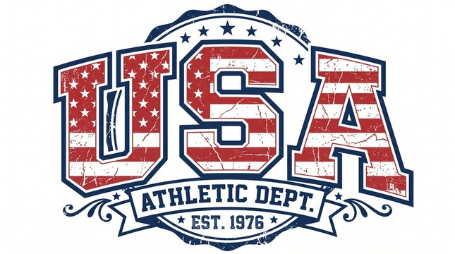 Vintage USA Athletic Department Typography Badge in Retro Varsity Style