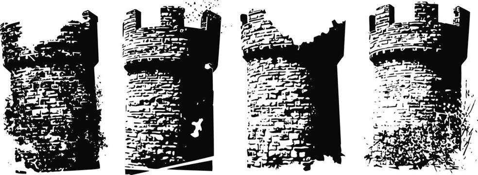 ancient stone watchtower ruins black and white vintage urban architecture detail