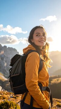 Woman Hiking Mountain.