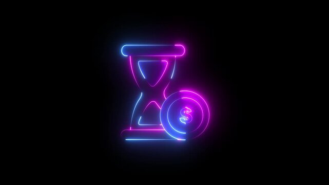 A outline style animated icon showing time is money concept ,Dollars with hourglass showing concept vector animation of time is money, premium icon animation..