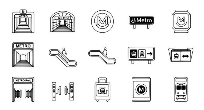 Metro Railway Transportation Line Icon Collection