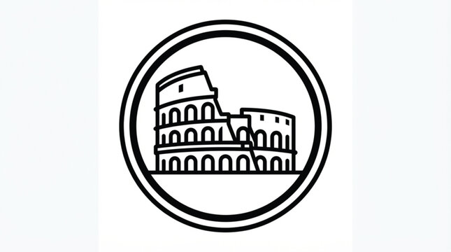 Roman Colosseum round emblem line art icon travel stamp logo vector design