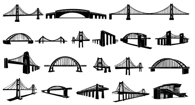 Bridge Silhouette Collection Vector Illustration