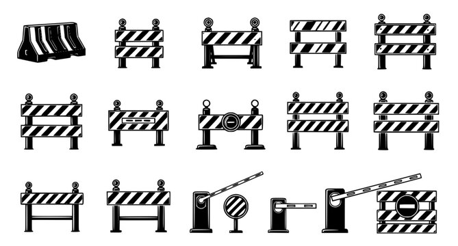 Construction Barricade Silhouette Icons Collection