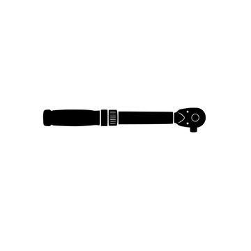 Black silhouette of a metal torque wrench tool isolated on white background 