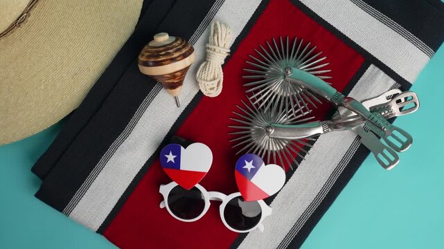 Chilean independence day celebration objects representing national huaso culture and tradition