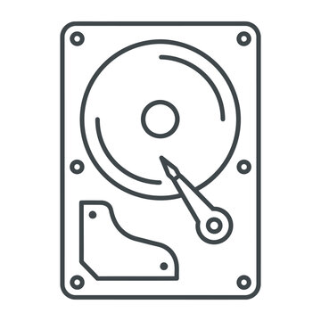 Mechanical hard drive icon for computer data storage technology