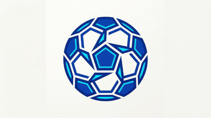 Naklejka premium Blue and Cyan Gradient Geometric Pinwheel Soccer Ball Circular Emblem Icon