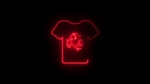 Light animation of a t-shirt icon with a recycling sign in the center ,Video animation of hand holding Reuse, Reduce, Recycle symbol, Earth planet globe, light bulb.