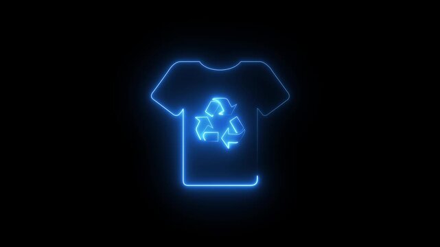 Light animation of a t-shirt icon with a recycling sign in the center ,Video animation of hand holding Reuse, Reduce, Recycle symbol, Earth planet globe, light bulb.