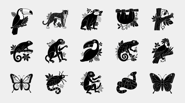 Collection of Wild Animals and Insects Silhouette Icons