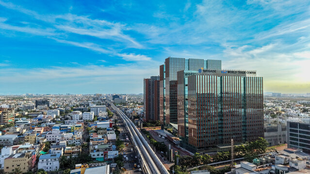 Aerial view of World trade center building in Chennai, India in March 2026