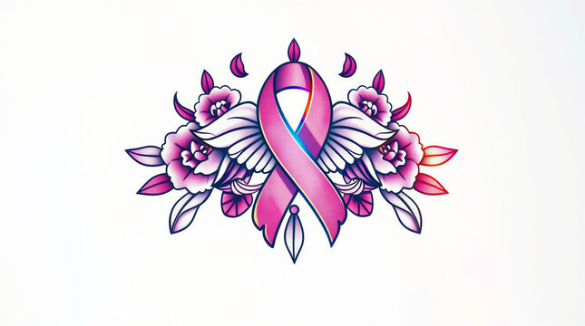 Pink Breast Cancer Awareness Bagde with Floral Design Idolated  on White Background