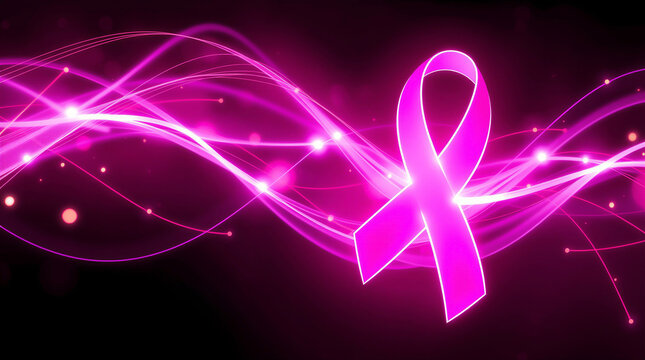 Breast Cancer Awareness Pink  Ribbon with Flowers and Wings, Modern Background