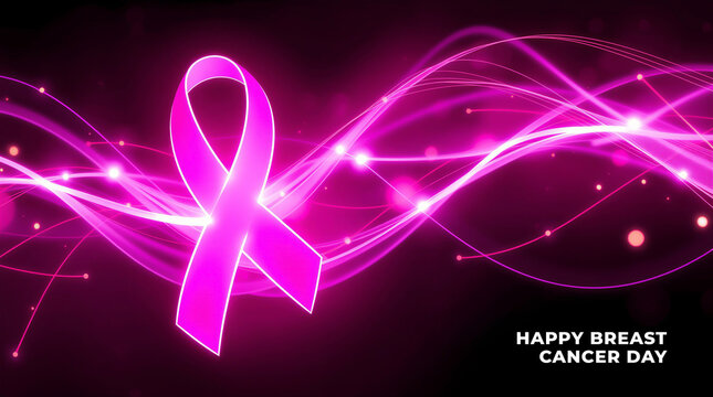 Breast Cancer Awareness Pink  Ribbon with Flowers and Wings, Modern Background