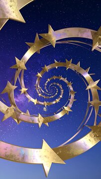 Golden Star Spiral Twisting Through Deep Blue Night Sky